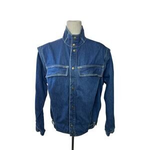 Vtg Jag Funnel Neck Jean Jacket Womens Dark Denim Size S 80s 90s Streetwear Moto